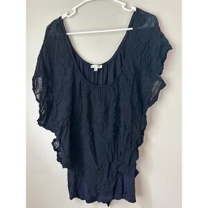 Black B Top M Layered Ruffle Crinkle Sheer Whimisgoth Grunge‎ Fairycore Boho